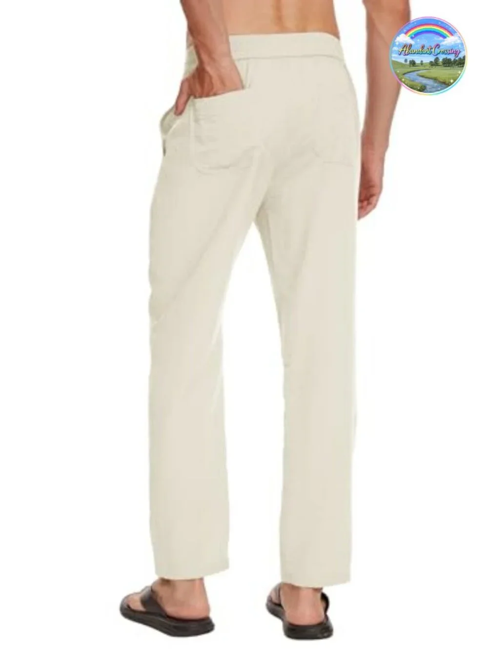 Linen Blend Elastic Waist Drawstring Straight-Leg Casual Pants Men's Summer
